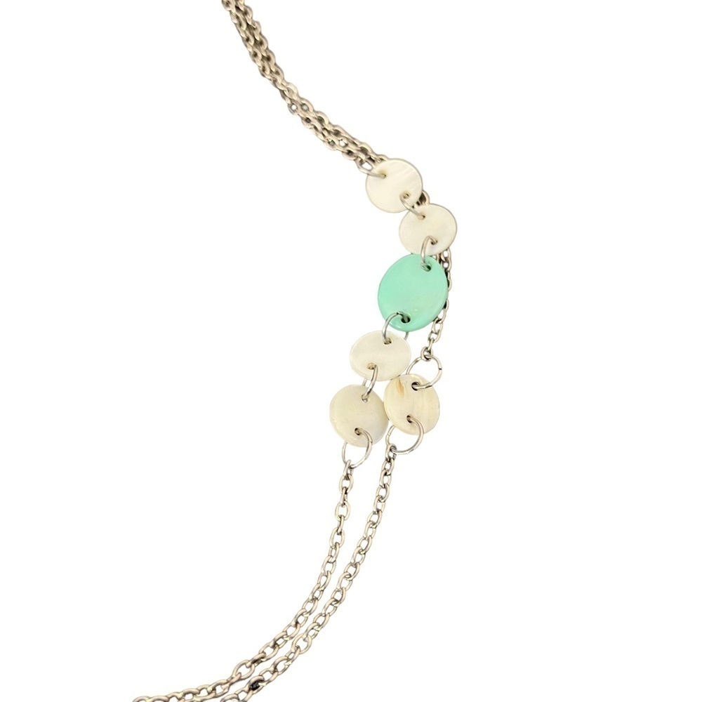Silver Necklace Mint Green White Beads - Picture 3 of 6